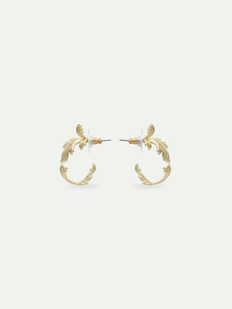Gold-Plated Acanthus Leaf Hoop Earrings