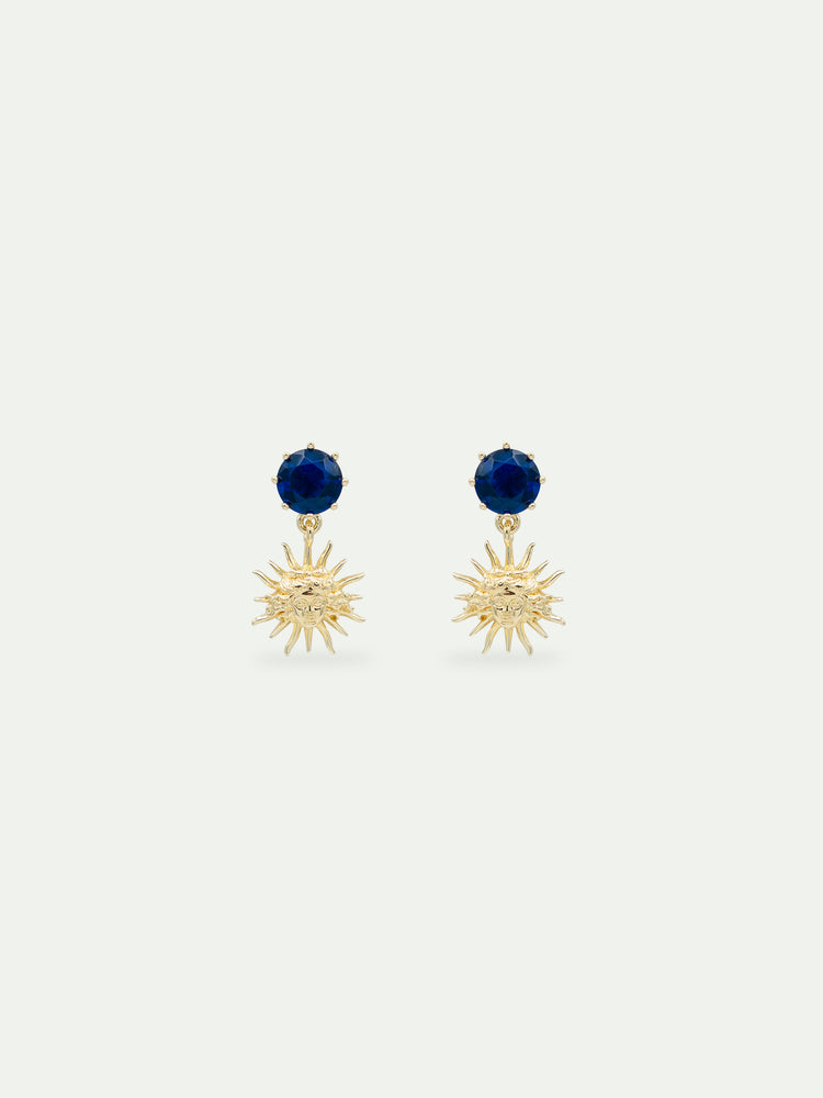 Sun King and Round Blue Stone Post Earrings