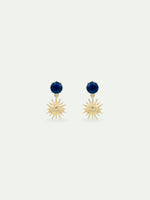 Sun King and Round Blue Stone Post Earrings