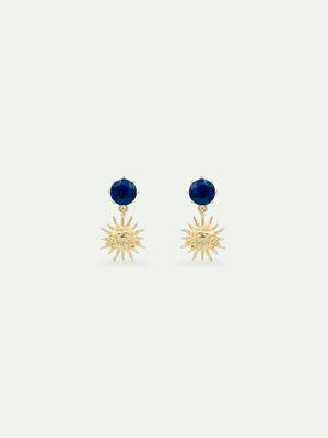 Sun King and Round Blue Stone Post Earrings