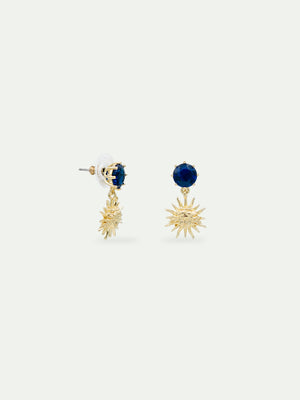 Sun King and Round Blue Stone Post Earrings
