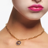 Sun King and Round Blue Stone Post Earrings