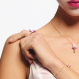 Violet Flower and Blue Cut Stone Adjustable Ring