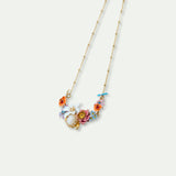 Pink and Blue Flowers, Lily and Mother of Pearl Round Stone Statement Necklace