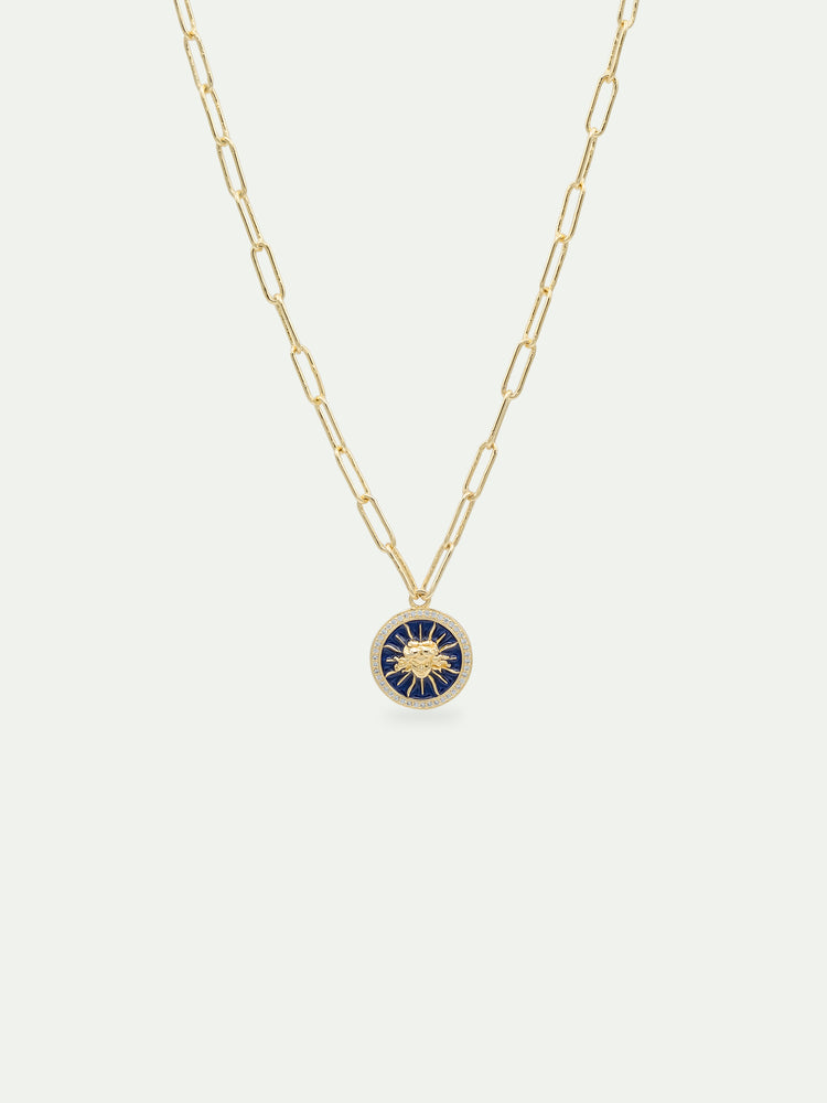 Sun King Blue Medal Chain Necklace