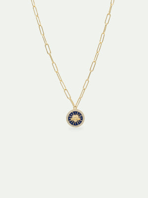 Sun King Blue Medal Chain Necklace
