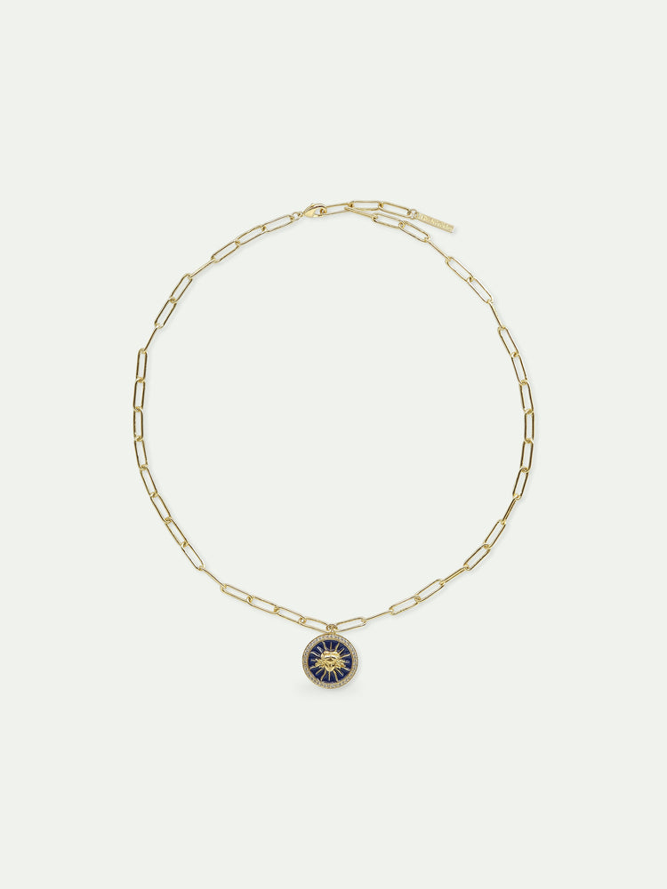 Sun King Blue Medal Chain Necklace