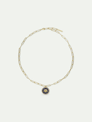 Sun King Blue Medal Chain Necklace