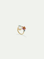 Adjustable Ring with Pink and Blue Flowers and Round Mother of Pearl Stone