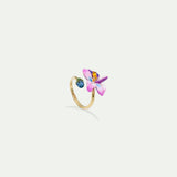 Violet Flower and Blue Cut Stone Adjustable Ring