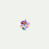 Violet Flower and Blue Cut Stone Adjustable Ring