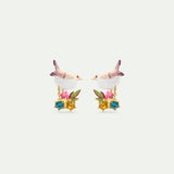 Snow Bunting Post Earrings with Rosebud and Crystals