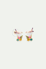 Snow Bunting Sleeper Earrings with Rosebud and Crystals