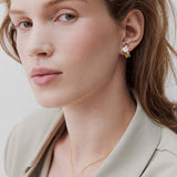Snow Bunting Post Earrings with Rosebud and Crystals