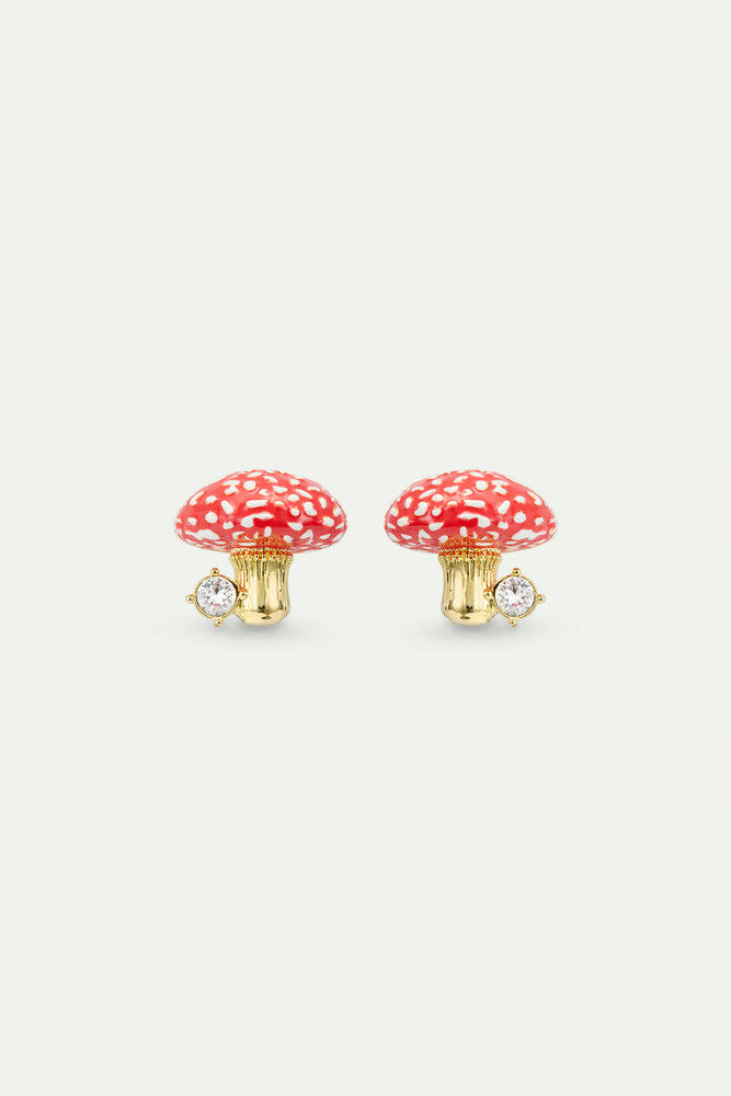 Gold and Red Mushroom and Faceted Crystal Post Earrings