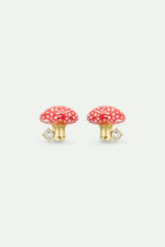 Gold and Red Mushroom and Faceted Crystal Post Earrings