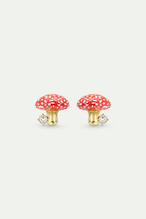 Gold and Red Mushroom and Faceted Crystal Post Earrings