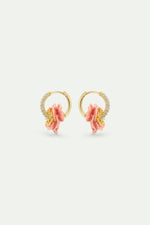 Rhinestone Hoop Post Earrings with Pink Anemone