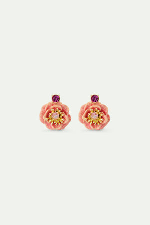 Pink Anemone and Crystal Sleeper Earrings