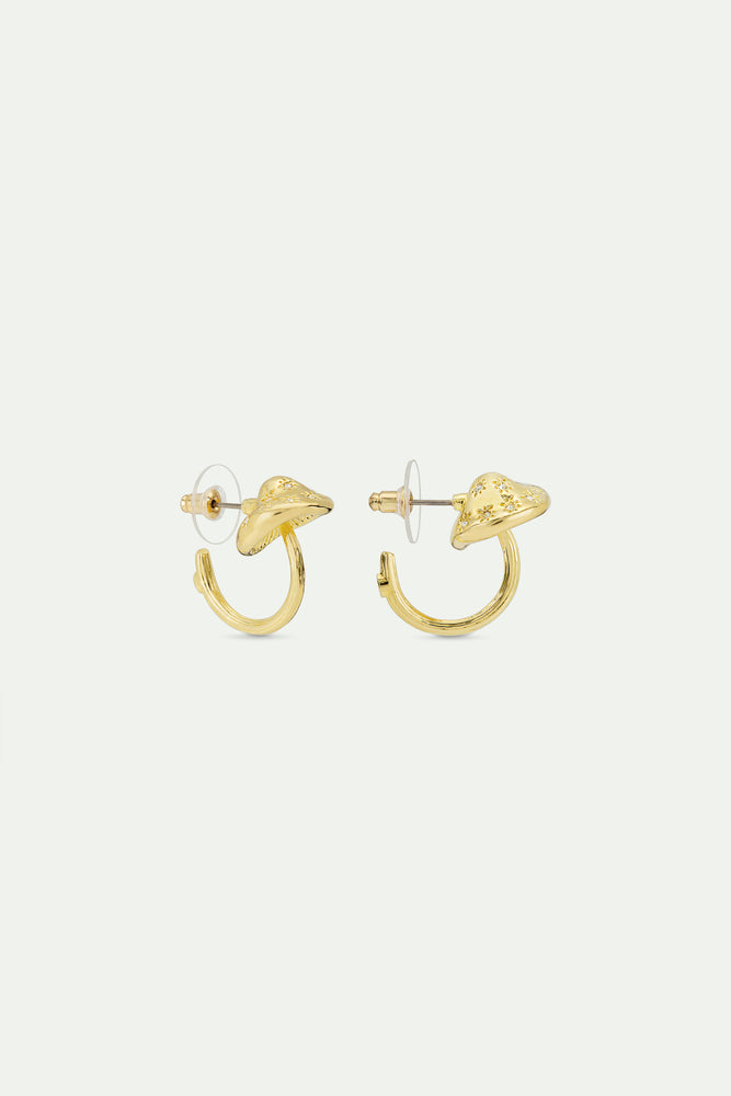 Mushroom Gold Hoop Post Earrings