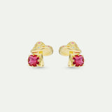 Gold Mushroom and Pink Faceted Stone Post Earrings