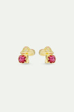 Gold Mushroom and Pink Faceted Stone Clip-On Earrings
