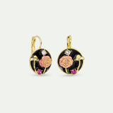 Black Medallion Clip-On Earrings with Mushroom, Anemone and Crystals