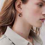 Black Medallion Clip-On Earrings with Mushroom, Anemone and Crystals