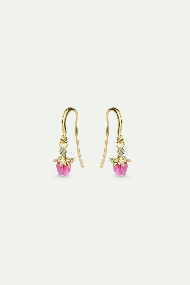 Dangling Rosebud Hook Earrings with a White Crystal
