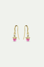 Dangling Rosebud Hook Earrings with a White Crystal