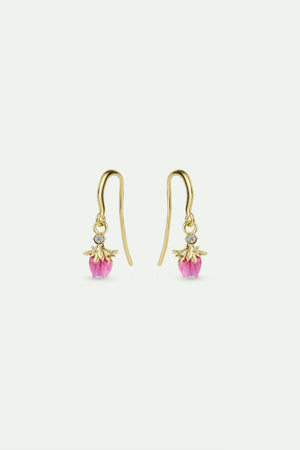 Dangling Rosebud Hook Earrings with a White Crystal