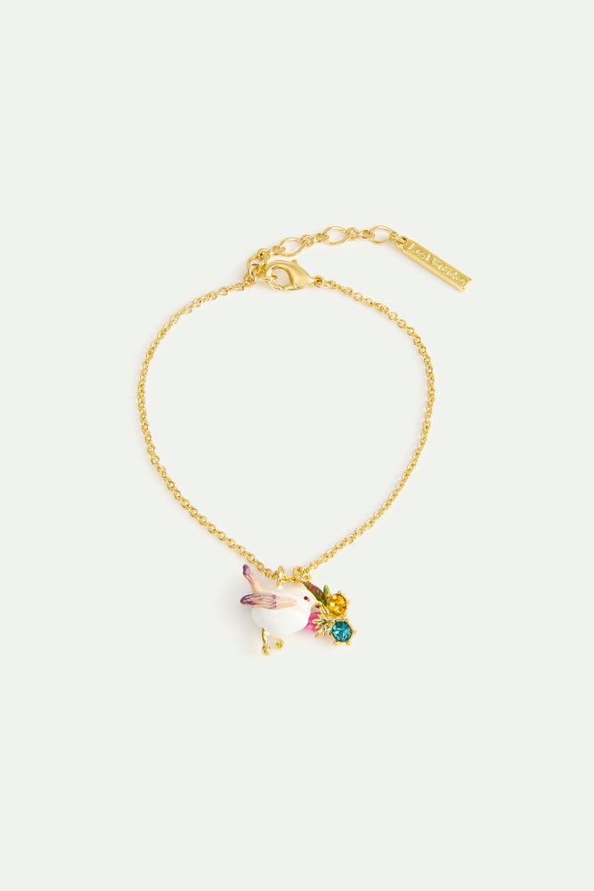 Pendant Bracelet with Snow Bunting, Rosebud and Crystals