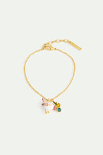 Pendant Bracelet with Snow Bunting, Rosebud and Crystals