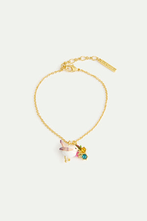 Pendant Bracelet with Snow Bunting, Rosebud and Crystals