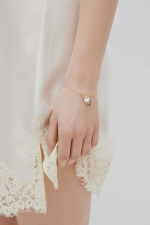 Pendant Bracelet with Snow Bunting, Rosebud and Crystals