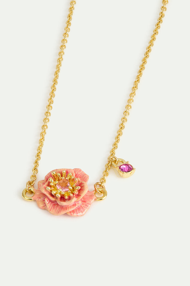 Fine Bracelet with Pink Anemone and Crystal