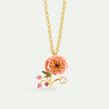 Pink Anemone, Rose Bud and Crystal Pendant Necklace