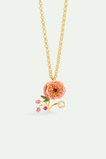 Pink Anemone, Rose Bud and Crystal Pendant Necklace