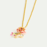 Pink Anemone, Rose Bud and Crystal Pendant Necklace