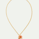 Pink Anemone, Rose Bud and Crystal Pendant Necklace