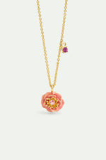 Pink Anemone and Crystal Pendant Necklace