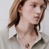 Black Medallion Pendant Necklace with Mushroom, Anemone and Crystals