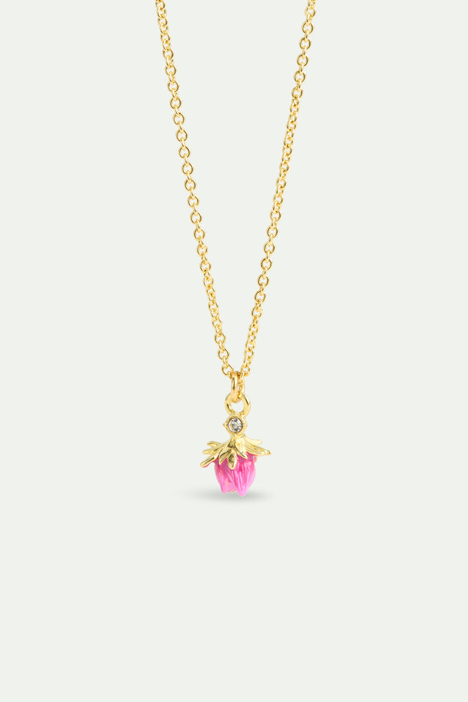 Rosebud and White Crystal Pendant Necklace