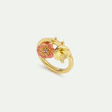 Charm Ring with Pink Anemone and Gold Mushroom