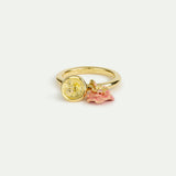 Charm Ring with Pink Anemone and Gold Mushroom