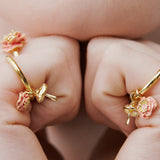 Charm Ring with Pink Anemone and Gold Mushroom