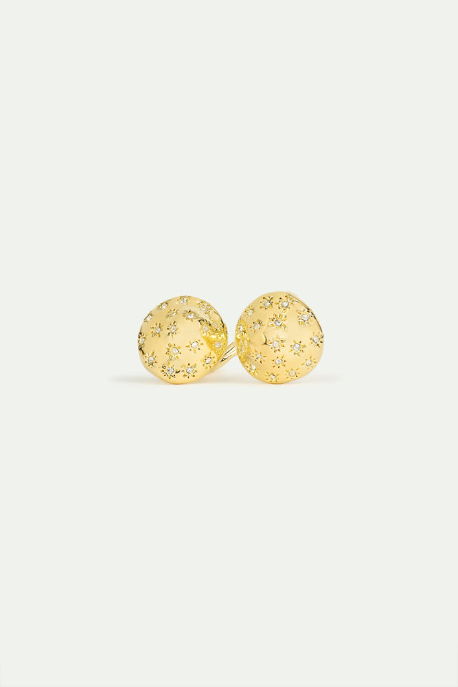 Gold Mushroom and Faceted Crystals Adjustable Ring