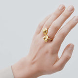 Gold Mushroom and Faceted Crystals Adjustable Ring