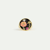 Black Signet Ring with Mushroom, Anemone and Crystals
