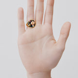 Black Signet Ring with Mushroom, Anemone and Crystals